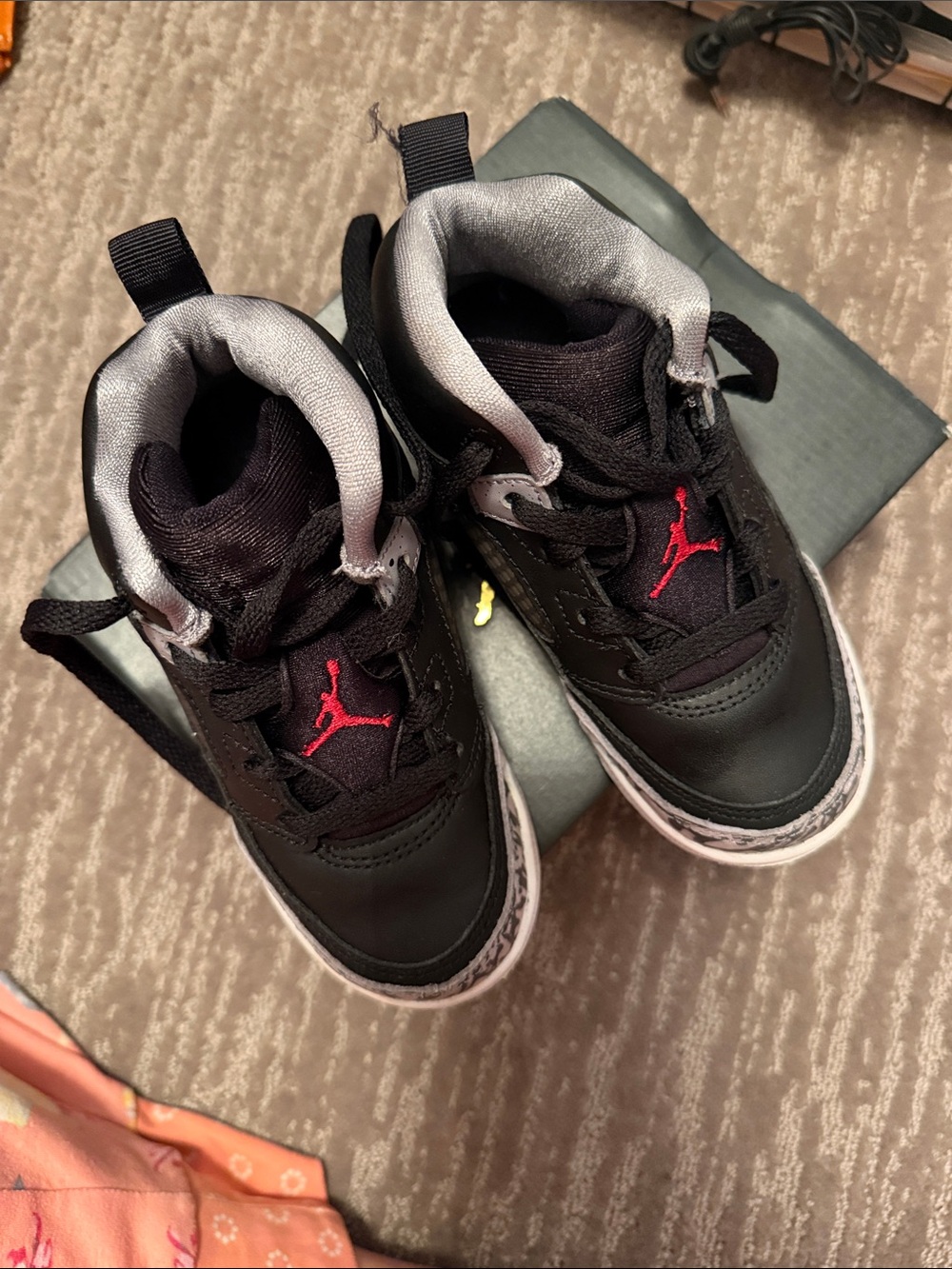 Jordan Kids Black and Red High-Top Sneakers